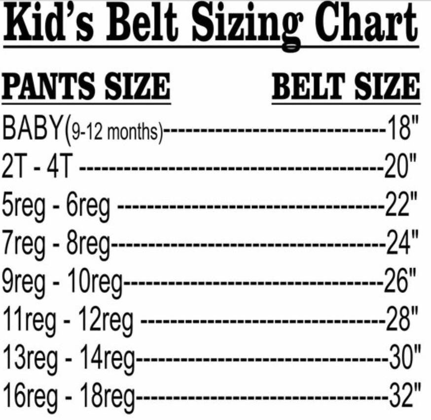Kid/Child Leather Belt sizing chart