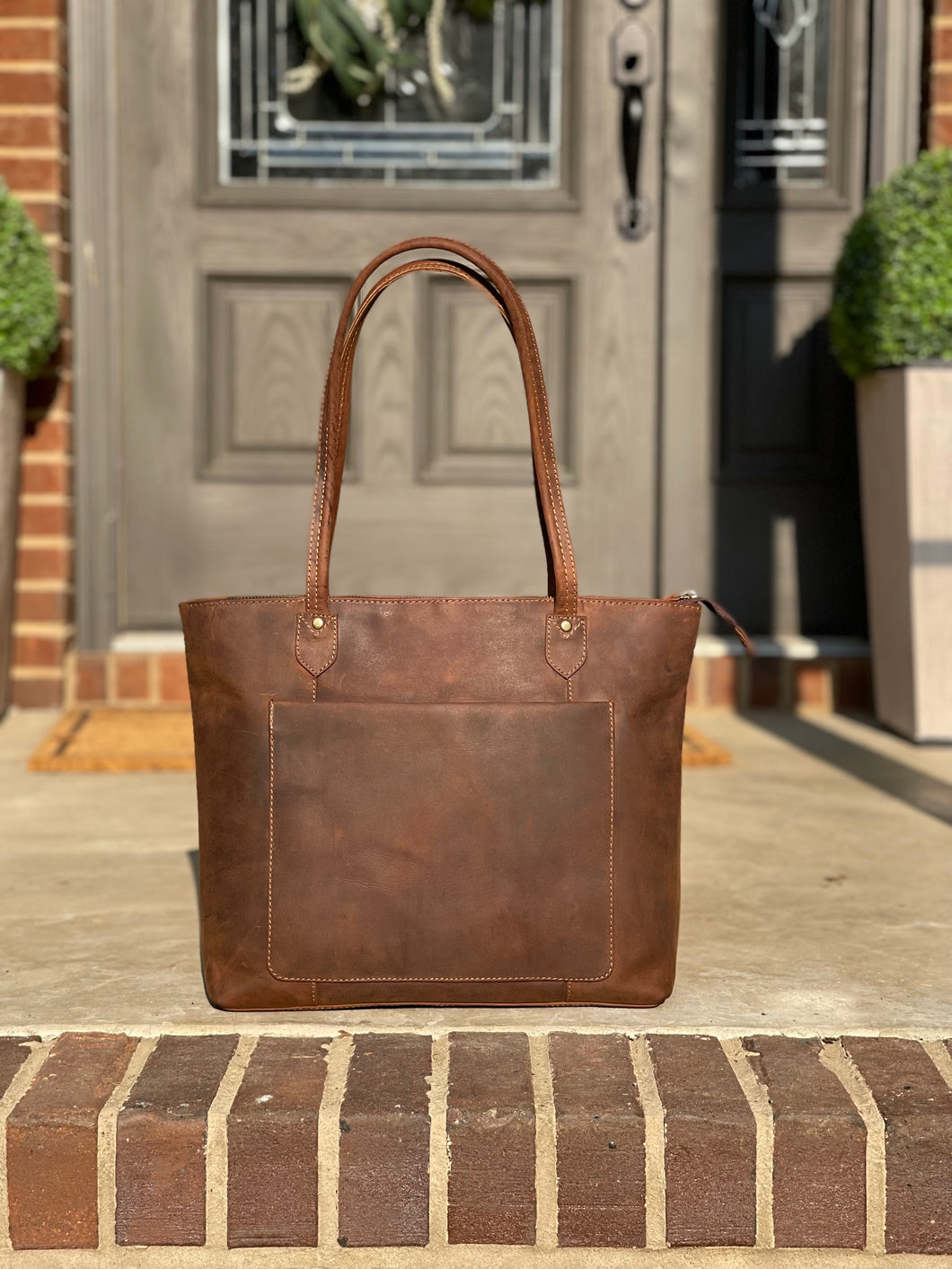 Leather Tote with Zipper